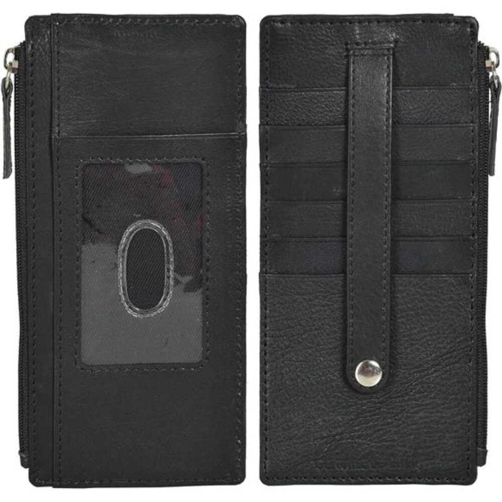 Genuine Leather Women's All in One Credit Business Card Case Holder Slim Zipper